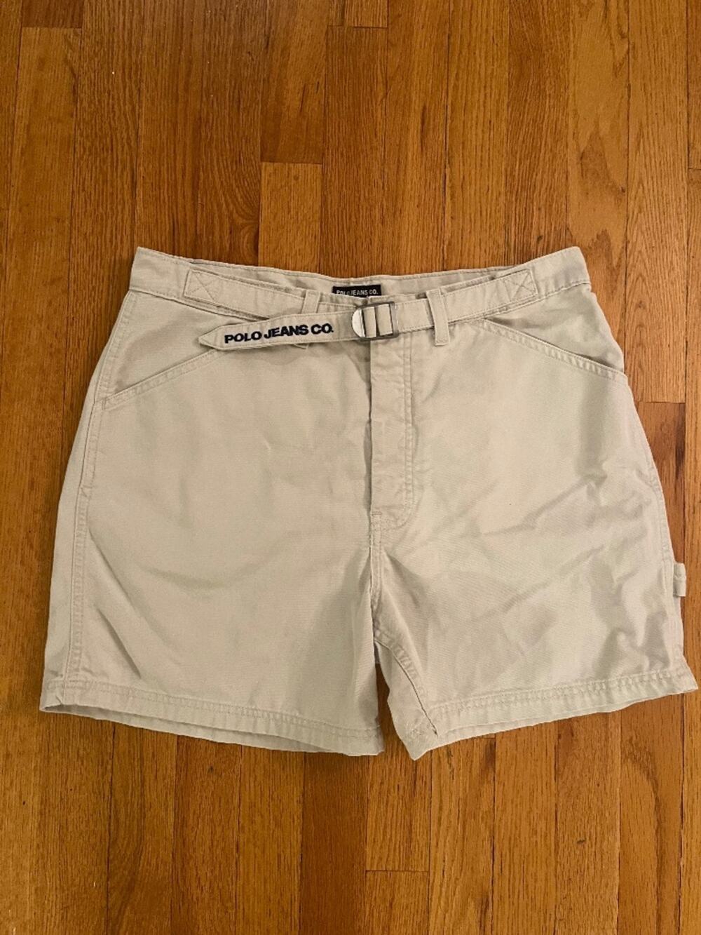 Vintage Polo Jeans Co Ralph Lauren Khaki Belted Utility Shorts Size 14